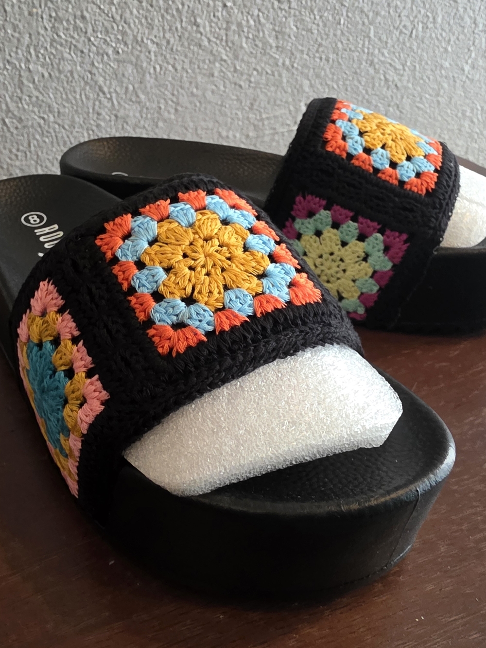 Rouge Size 8 Crochet Slide Sandals with Multicolor Accents